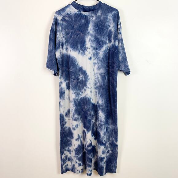 Dressed in LALA Ozzy Oversized Mock Neck Short Sleeve Midi Dress Indigo Small - Picture 5 of 8